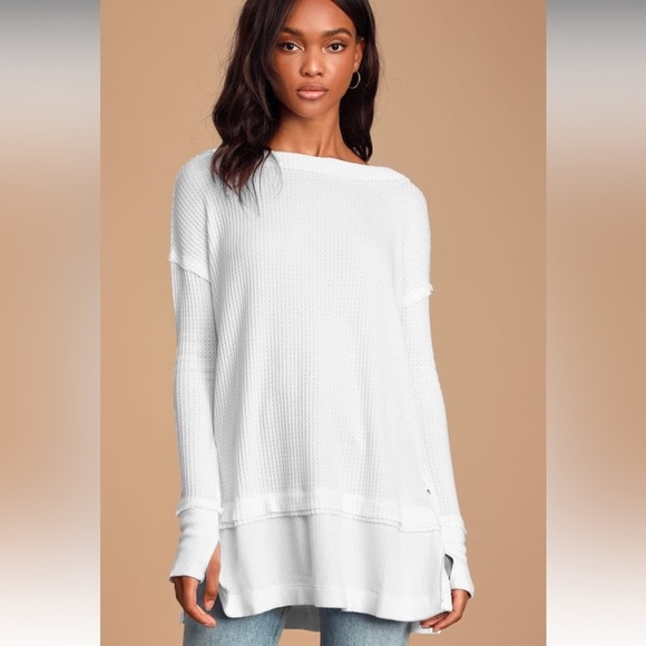 North Shore White Long Sleeve Thermal Top boho free people Nwot fall casual - Picture 4 of 9